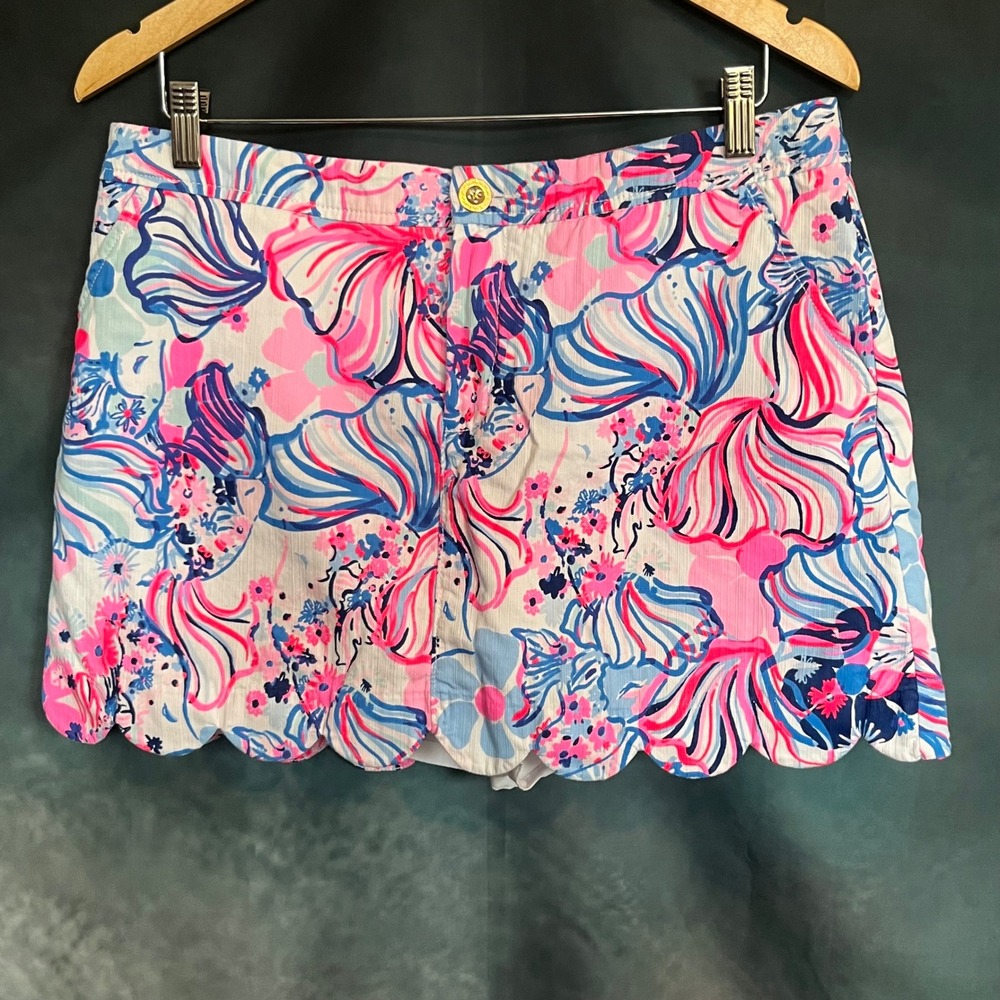 Lilly Pulitzer Navy Off Shoulder Top L and Scalloped‎ Floral Skort 12 Set - Picture 3 of 9